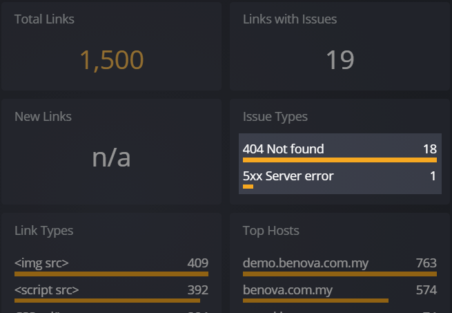 A screenshot of broken link checking