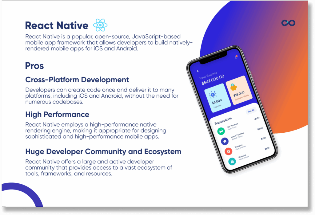 Illustration of react native pros prepared by VeecoTech