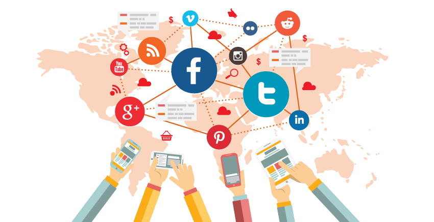 Illustration of social media platform connect with each other