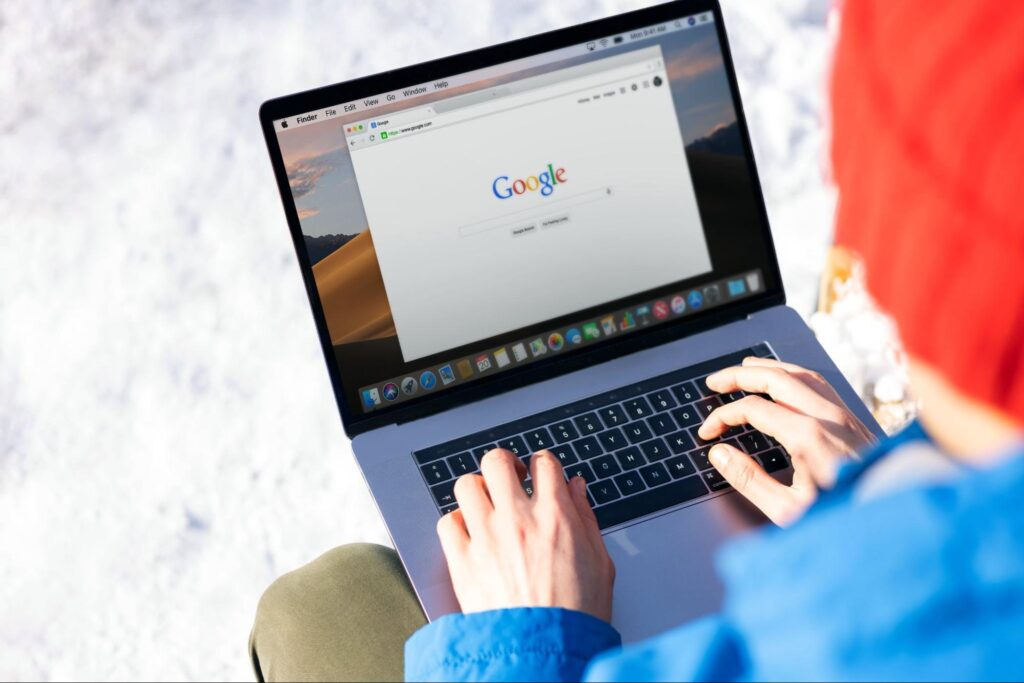 A laptop with Google Search interface