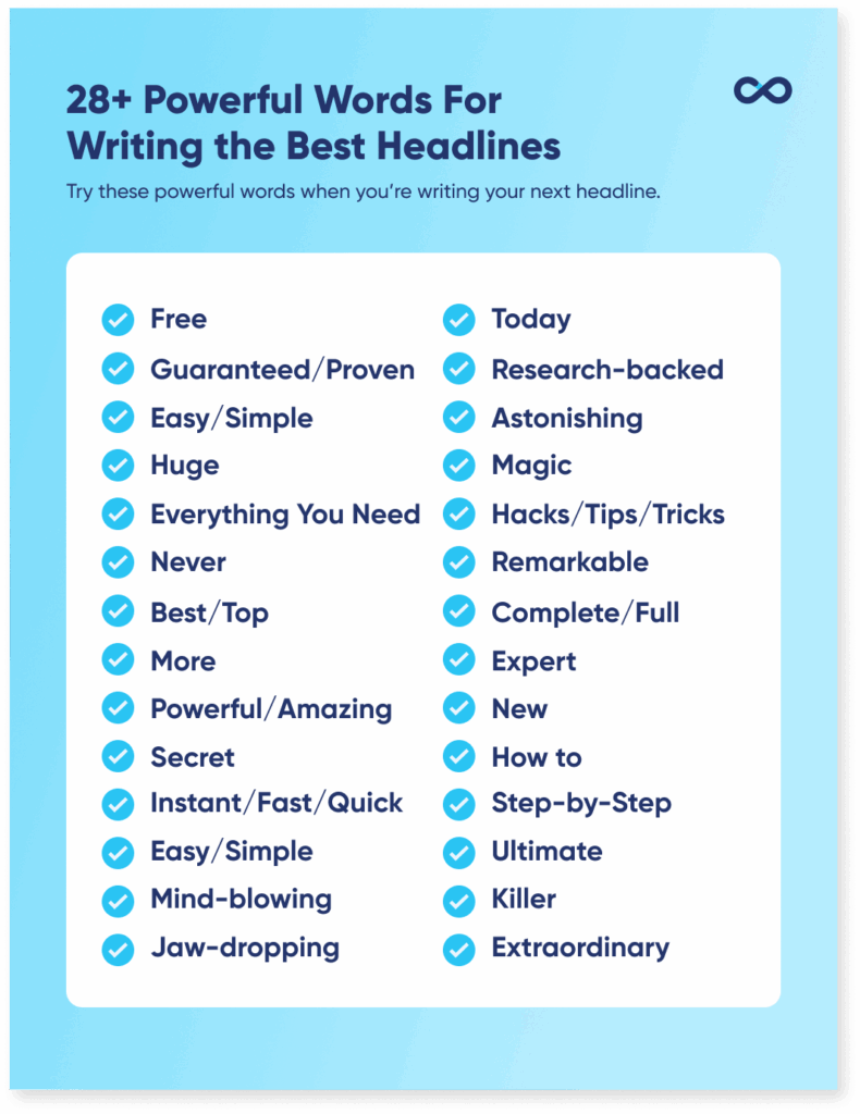 Infographic of powerful words for writing