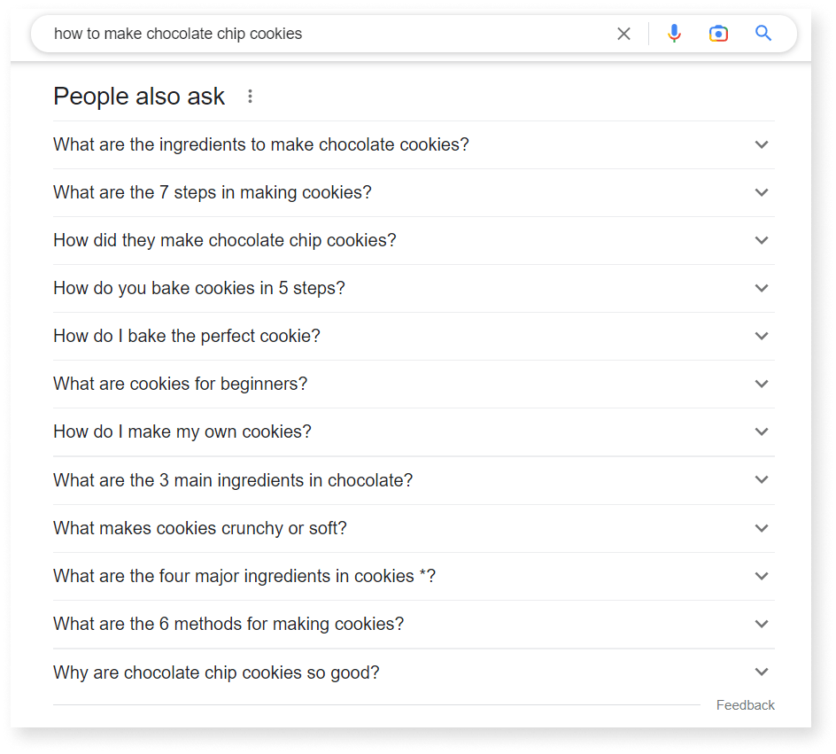 A screenshot of People also ask about "how to make chocolate chip cookies"
