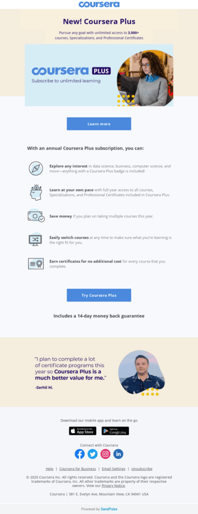 The screenshot of coursera email